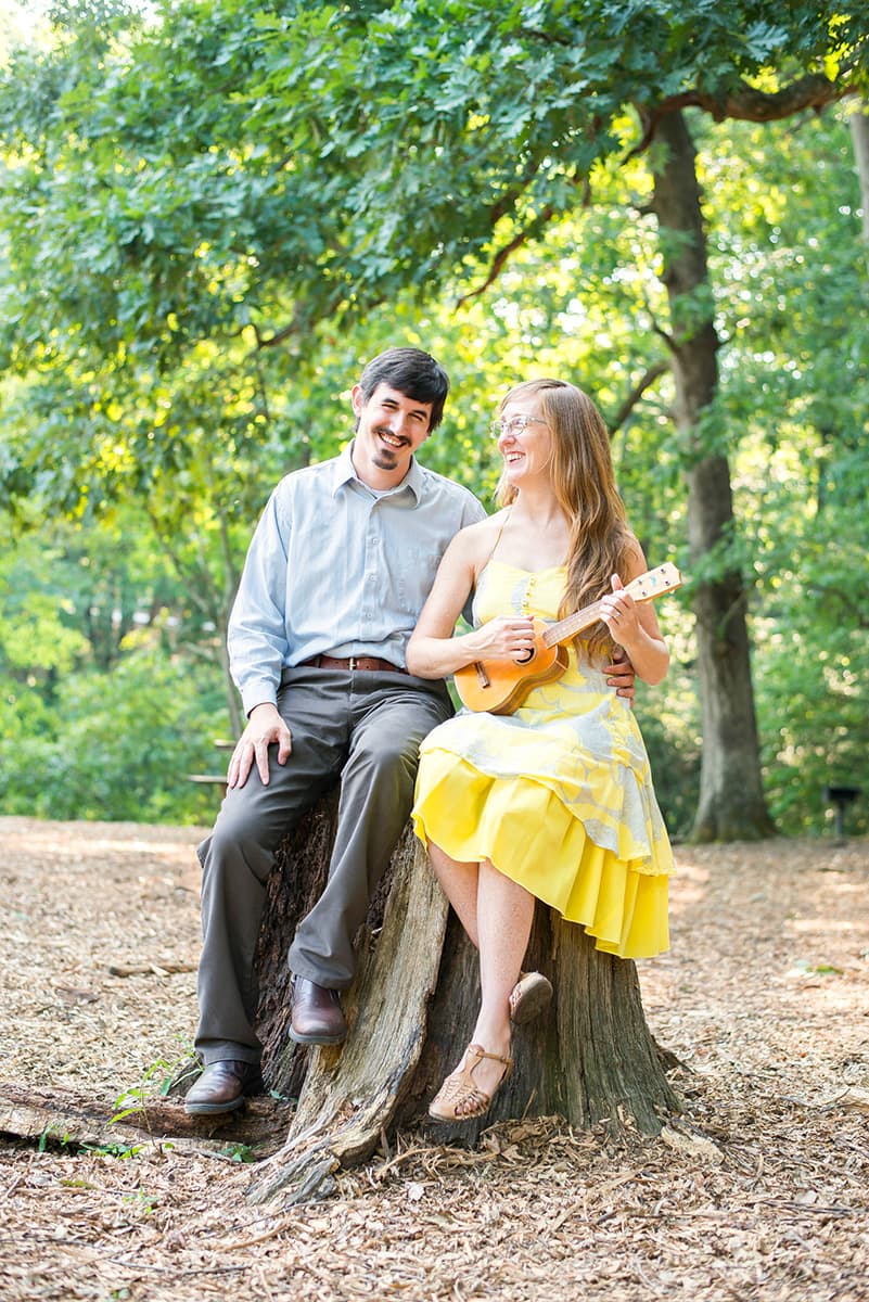 Paris Mountain State Park engagement pictures with a Ukulele in Greenville, SC