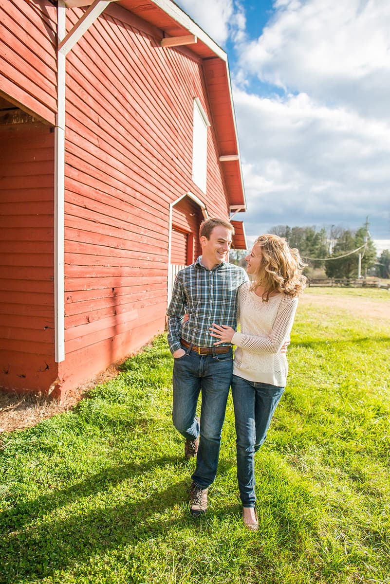 Engagement pictures at a red barn in Greenville, SC