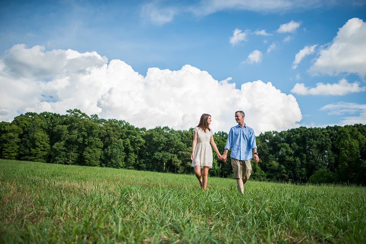 Engagement pictures in a field in South Carolina