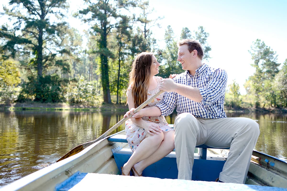 Engagement pictures in a boat on Lake Murray in Columbia, SC