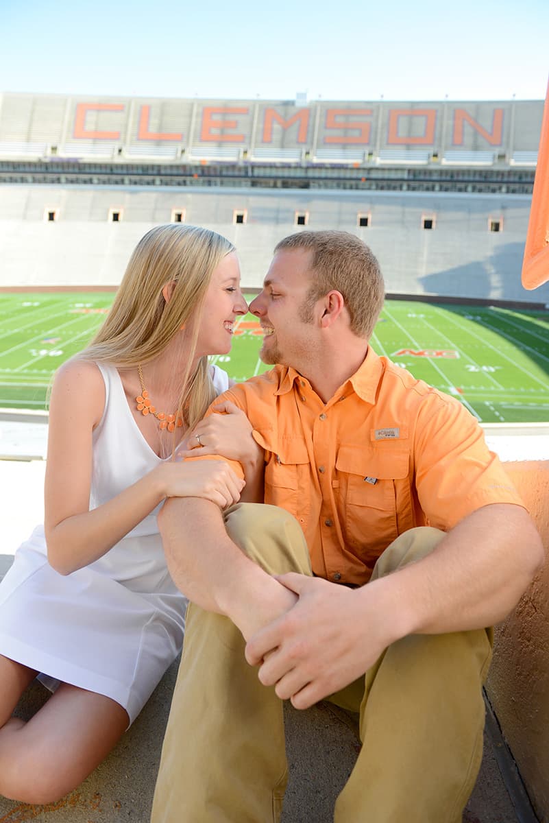 Clemson stadium engagement pictures | orange themed