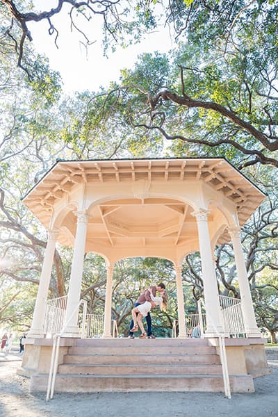 Battery Park and Whitepoint Garden engagement photo in Charleston, SC