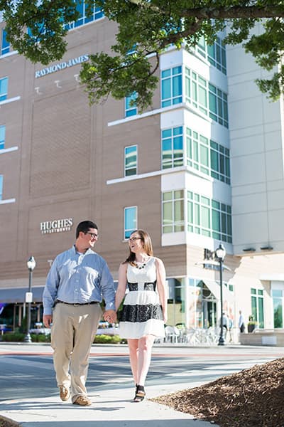 USC couple in downtown Greenville for engagement photo session