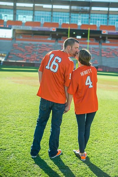 Clemson football stadium engagement photos in Clemson, SC