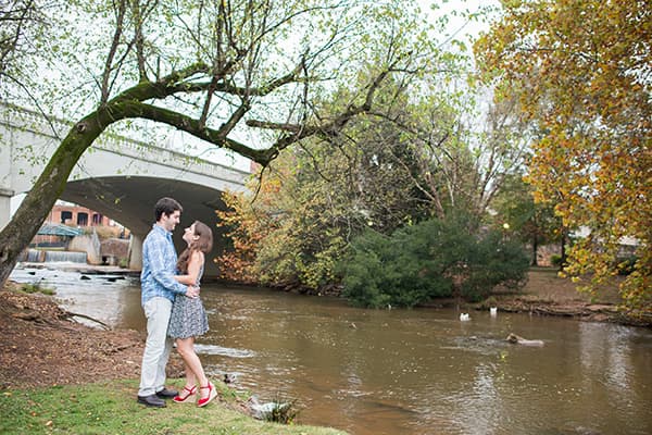 Reedy River engagement pictures in Greenville, SC